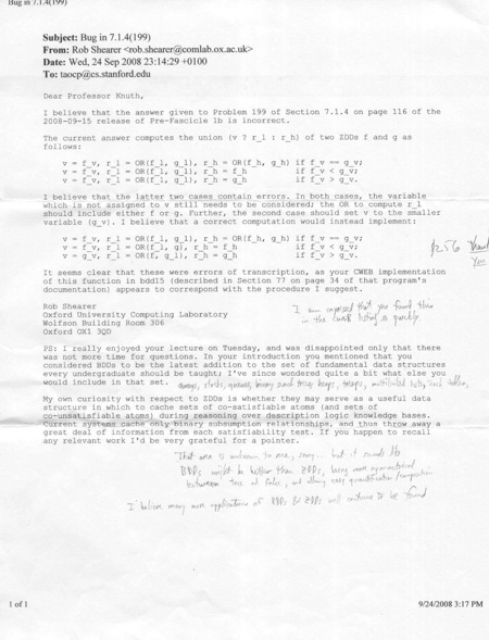 Letter from Donald Knuth