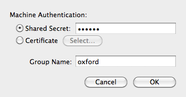 Oxford VPN authentication settings